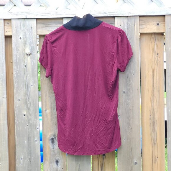 RICKI's Romantic Tie Front Blouse Women's Size Large Merlot Burgundy Black Tie - Picture 4 of 5